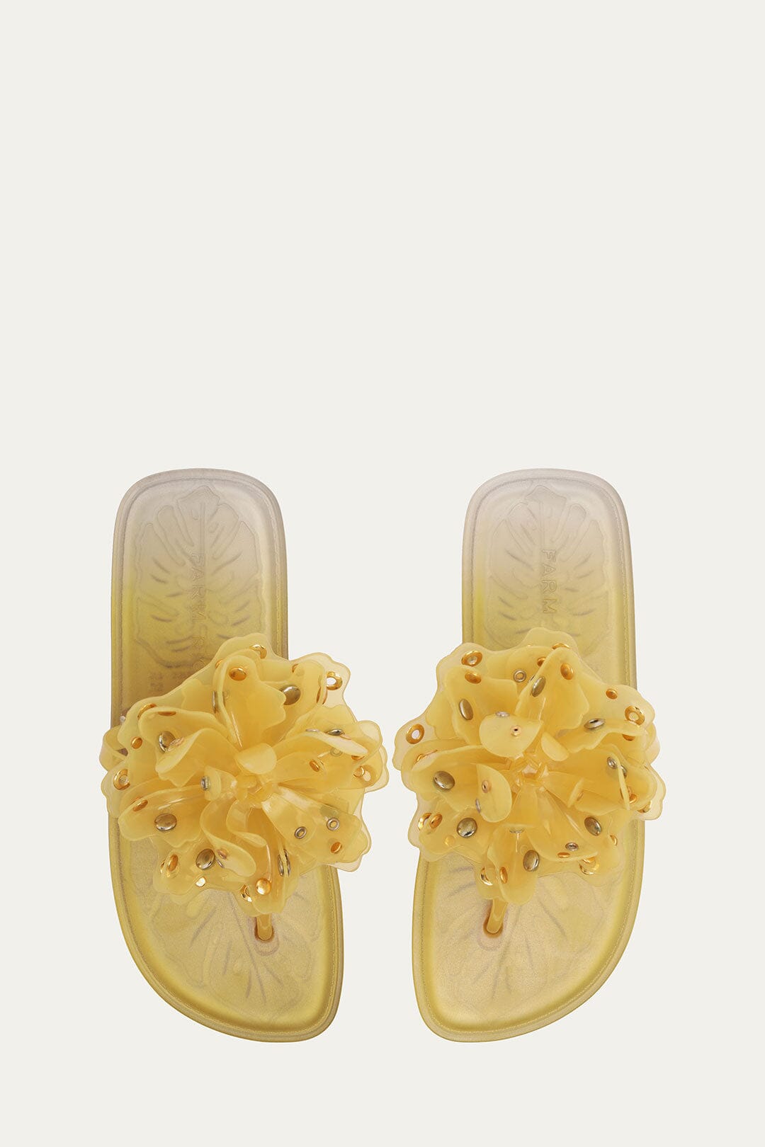 Yellow Studded Flower Jelly Flat Sandal