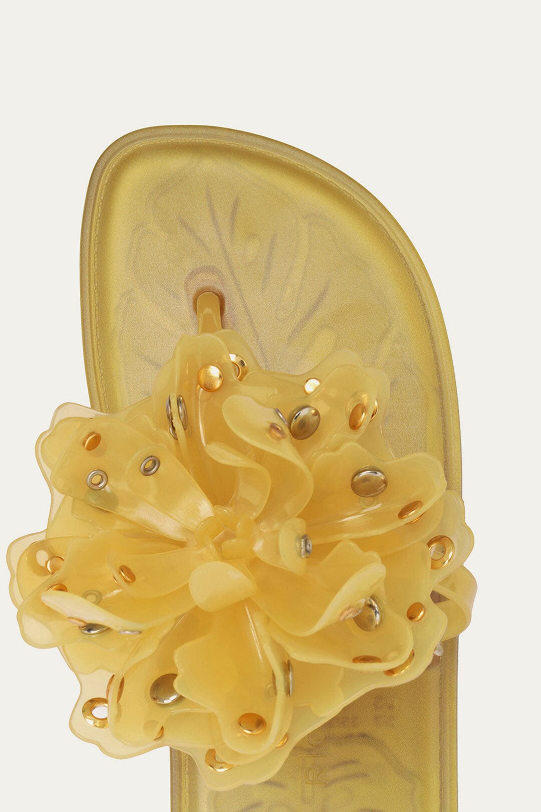 Yellow Studded Flower Jelly Flat Sandal