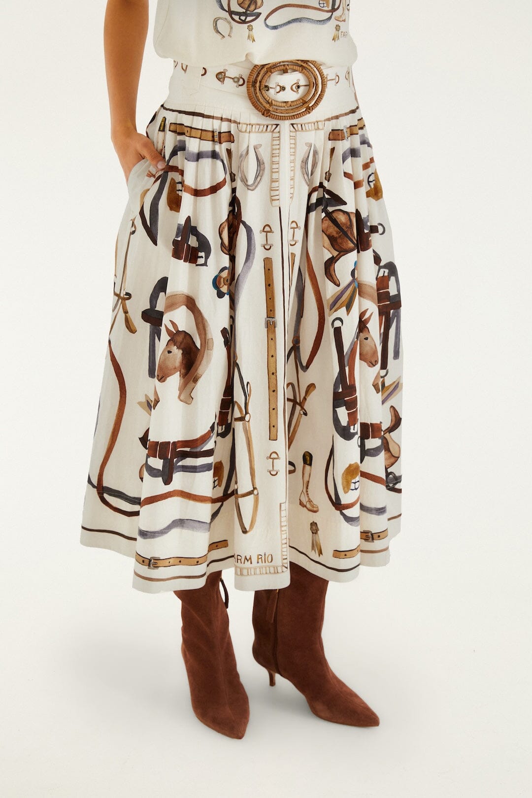 Equestrian Scarf Winter White Maxi Skirt
