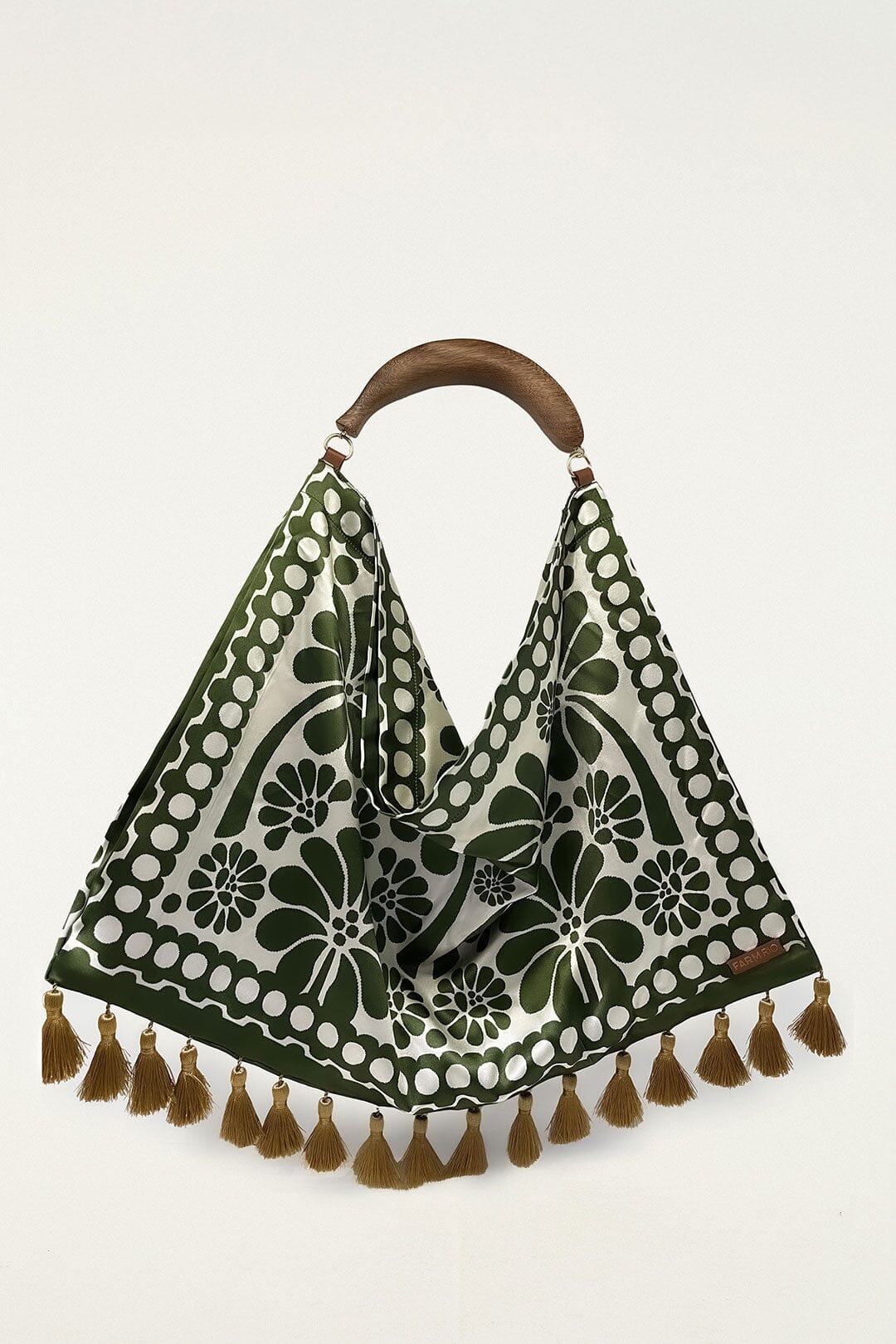 Green Jacquard Tassels Tote Bag