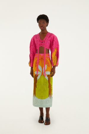 Multicolor Usiacuri Euroflax Premium Linen Midi Skirt