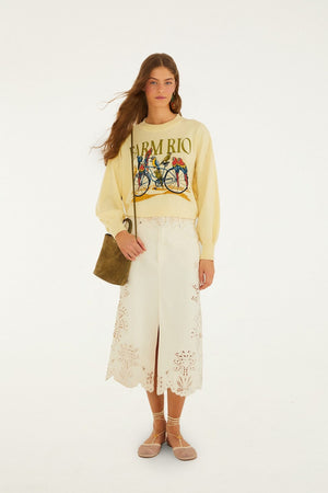 Beige Twill Midi Skirt With Geometric Richelieu