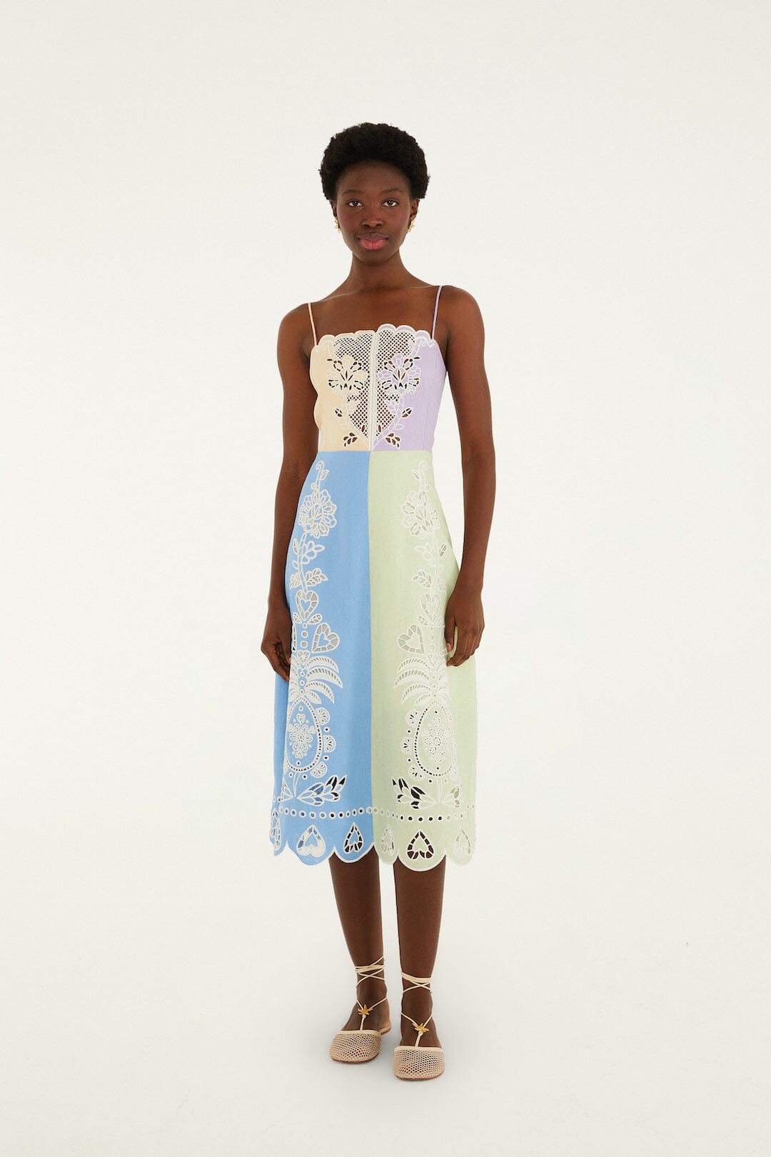 Multicolor Embroidered Euroflax™ Premium Linen Midi Dress
