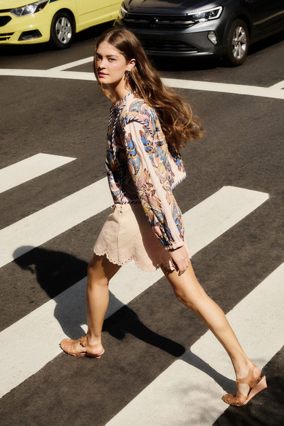 Soft Pink Geometric Richelieu Twill Mini Skirt