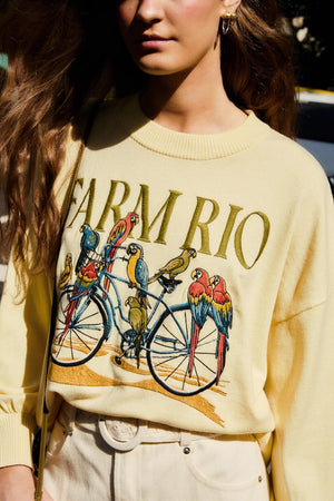Yellow Birds Bicycle Embroidered Sweater