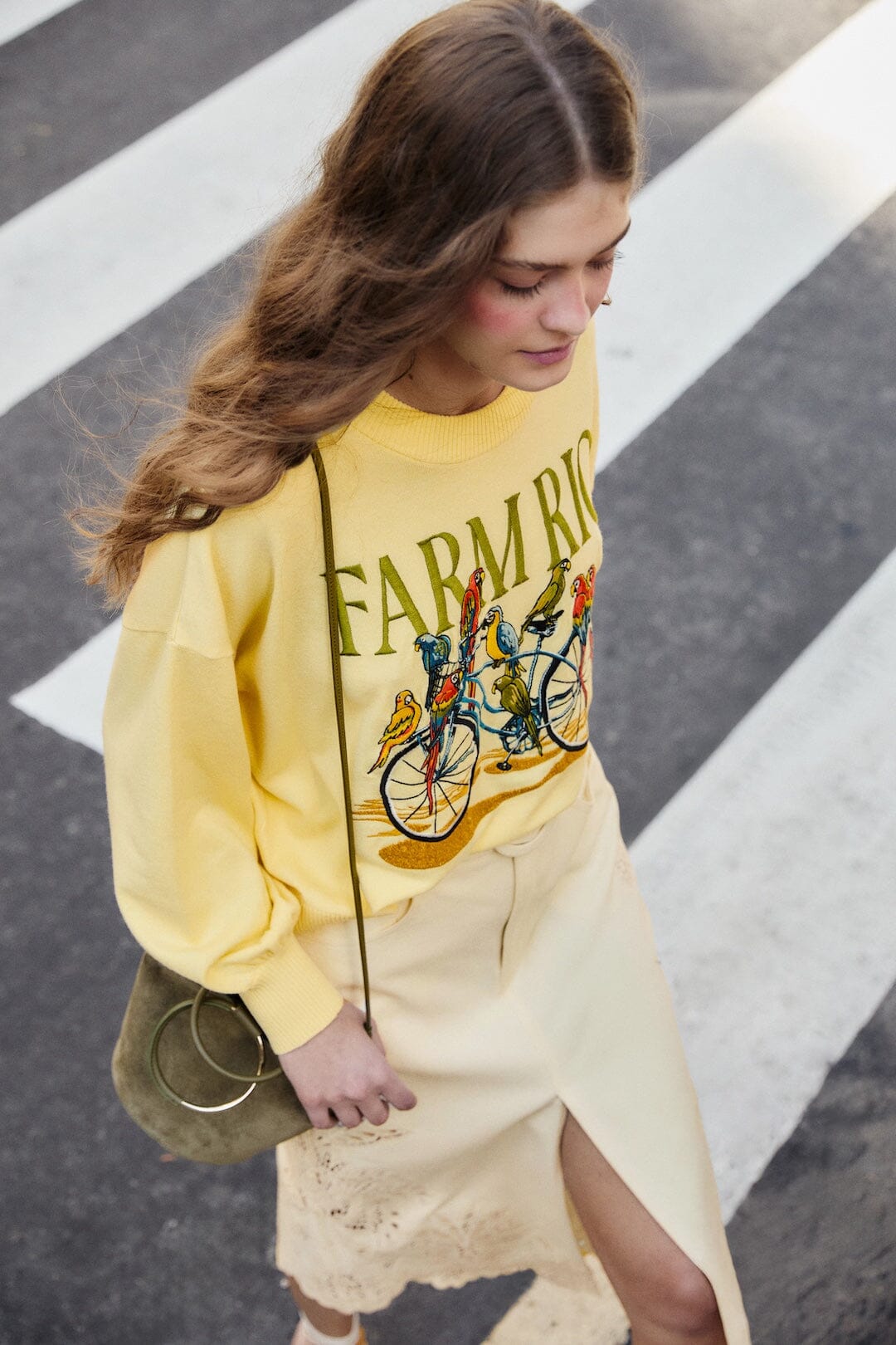 Yellow Birds Bicycle Embroidered Sweater