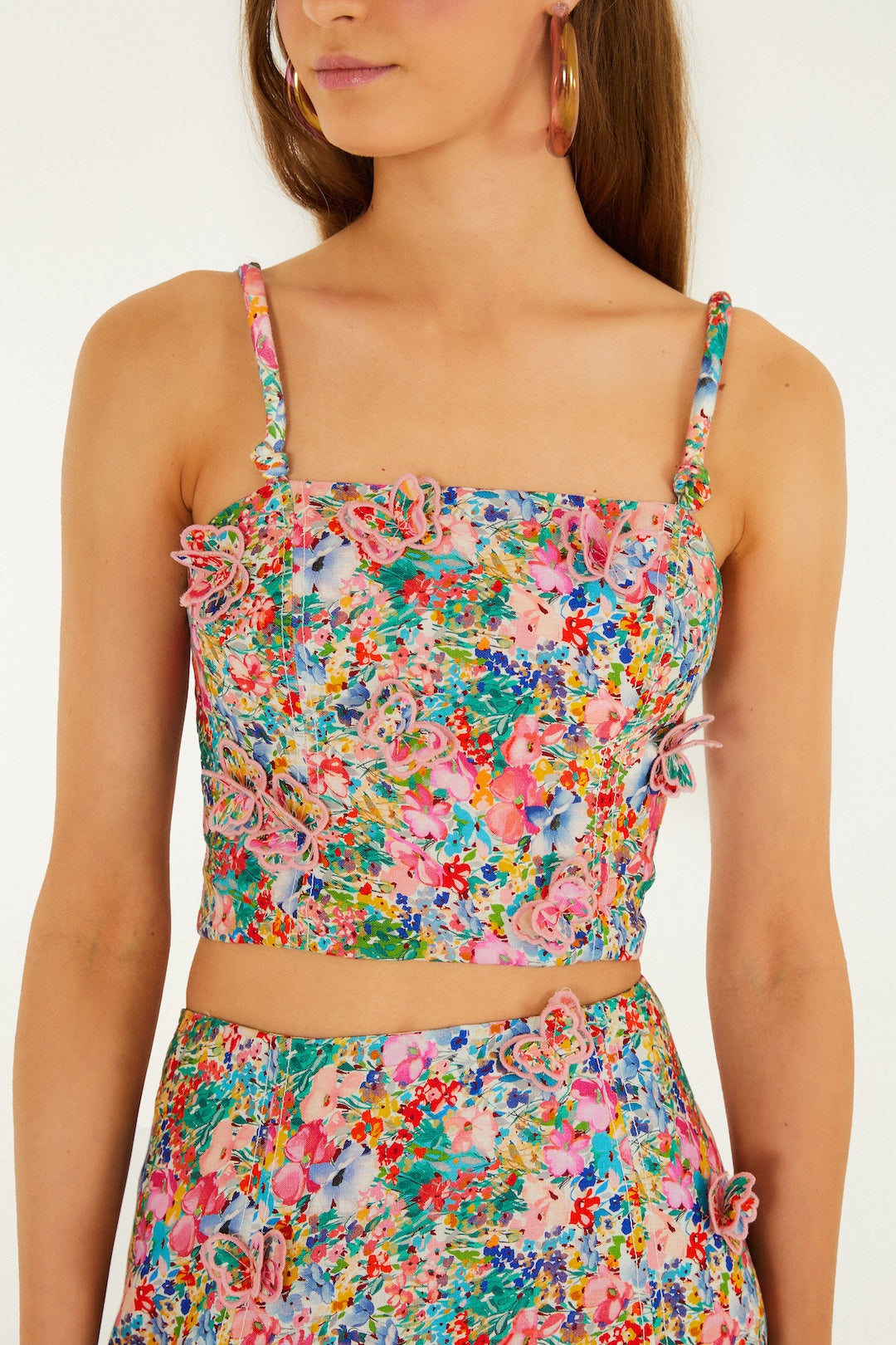 Off-White Peasant Floral Butterflies Euroflax Premium Linen Top