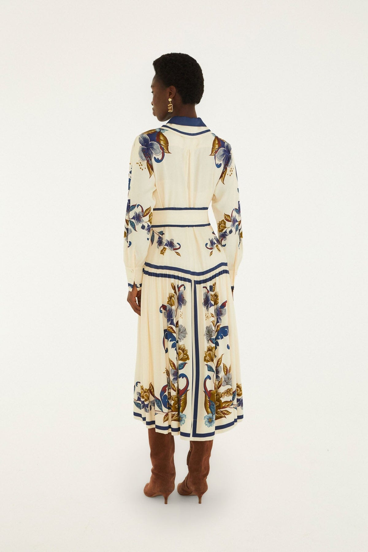 Golden Nature Cream Belt Midi Dress