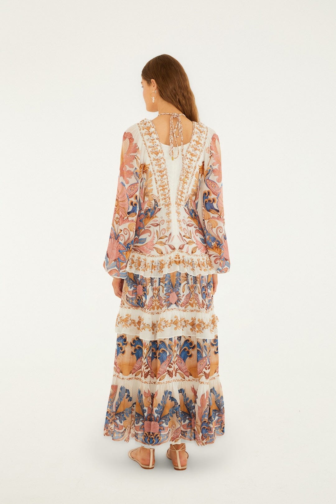 Sea Garden Off-White Braid Details Long Dress