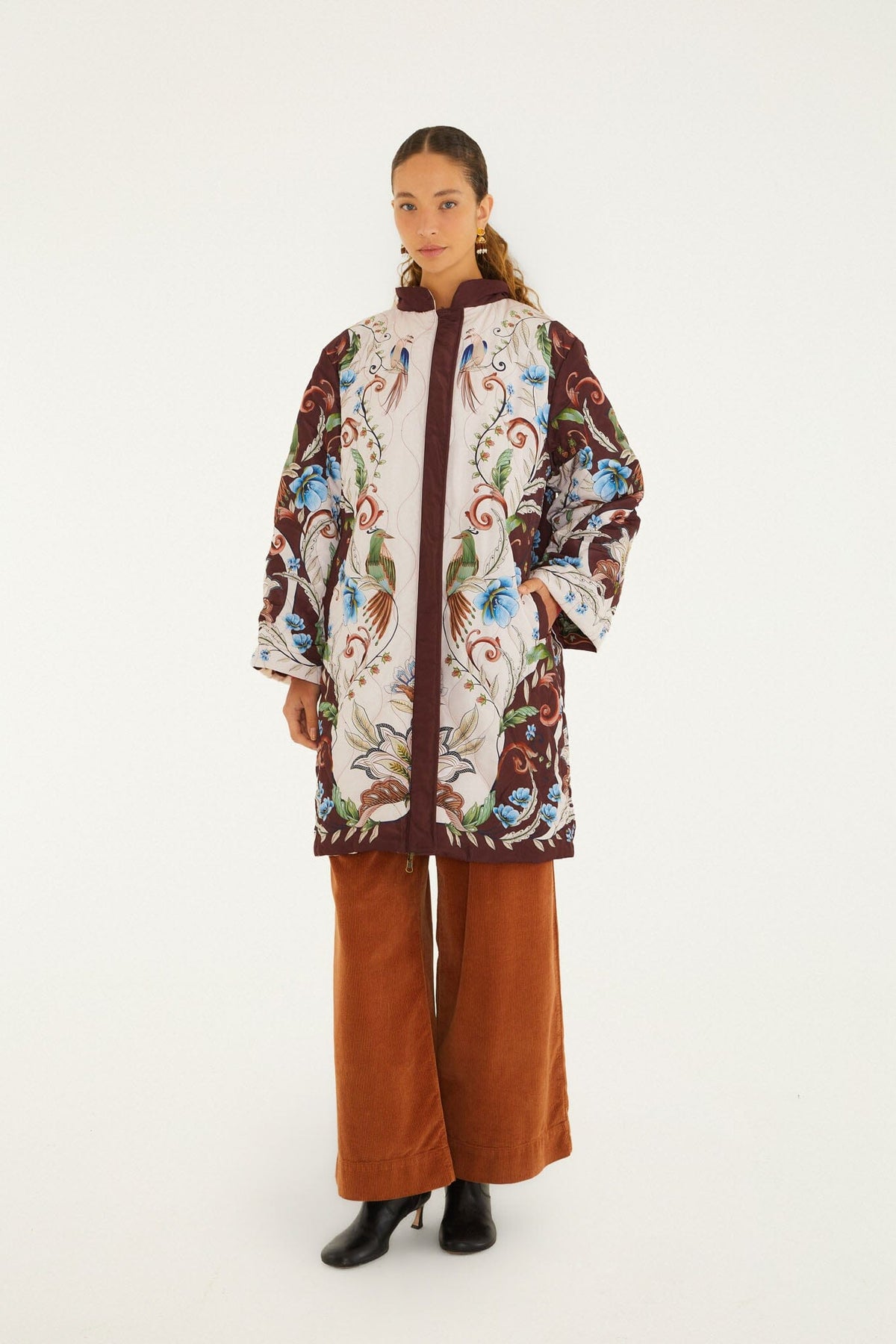 FARM Rio model wearing the Lunar Boho Reversible Kimono Coat