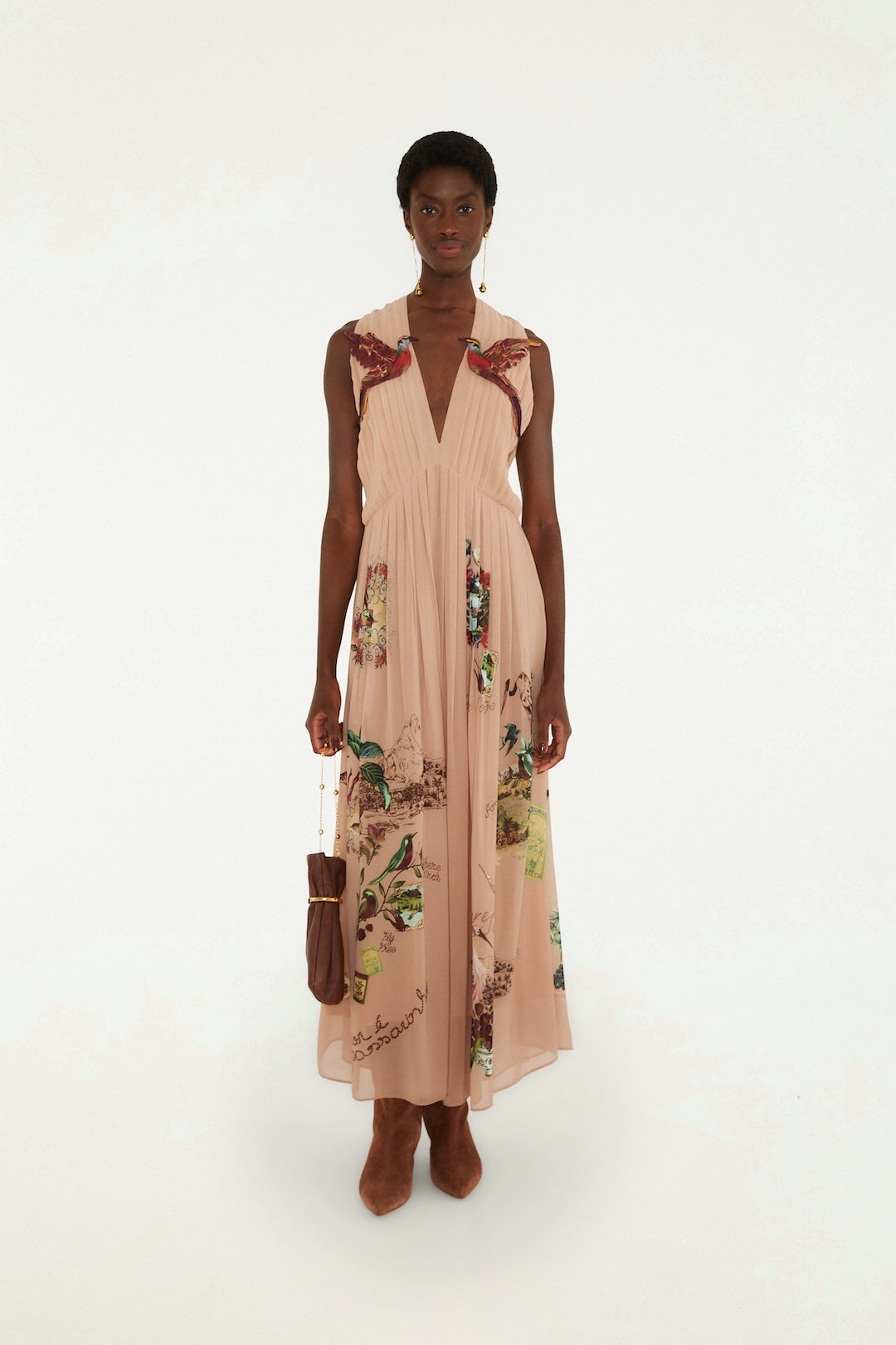 Bird Poetry Pink Hummingbird Sleveless Maxi Dress