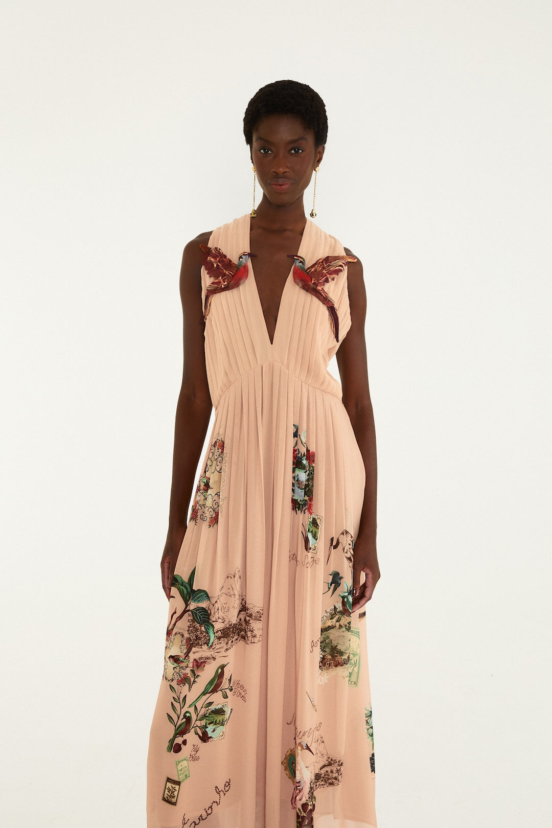 Bird Poetry Pink Hummingbird Sleveless Maxi Dress