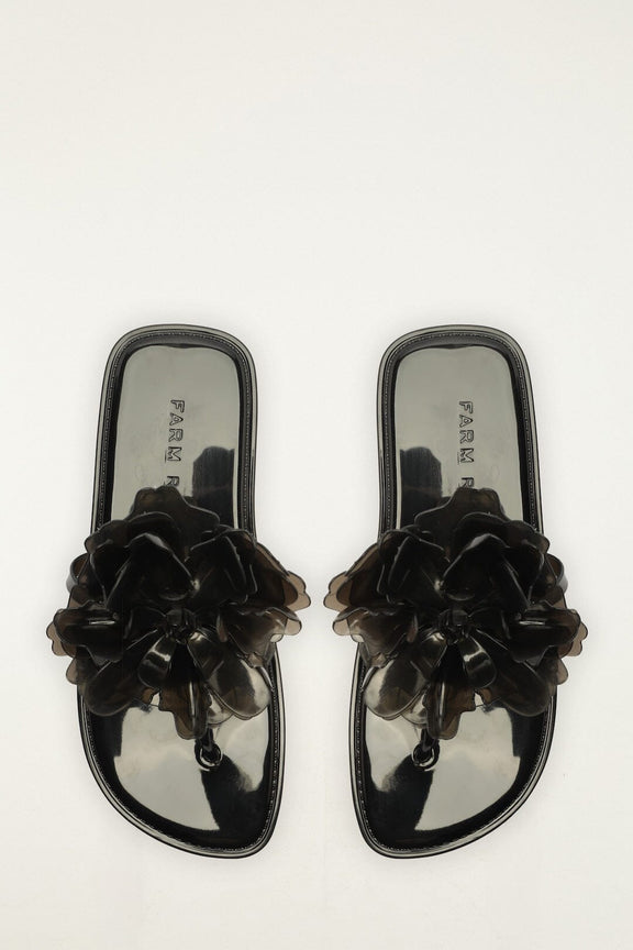 Black Jelly Flower Flat Sandal