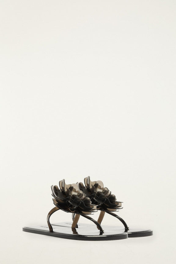 Black Jelly Flower Flat Sandal