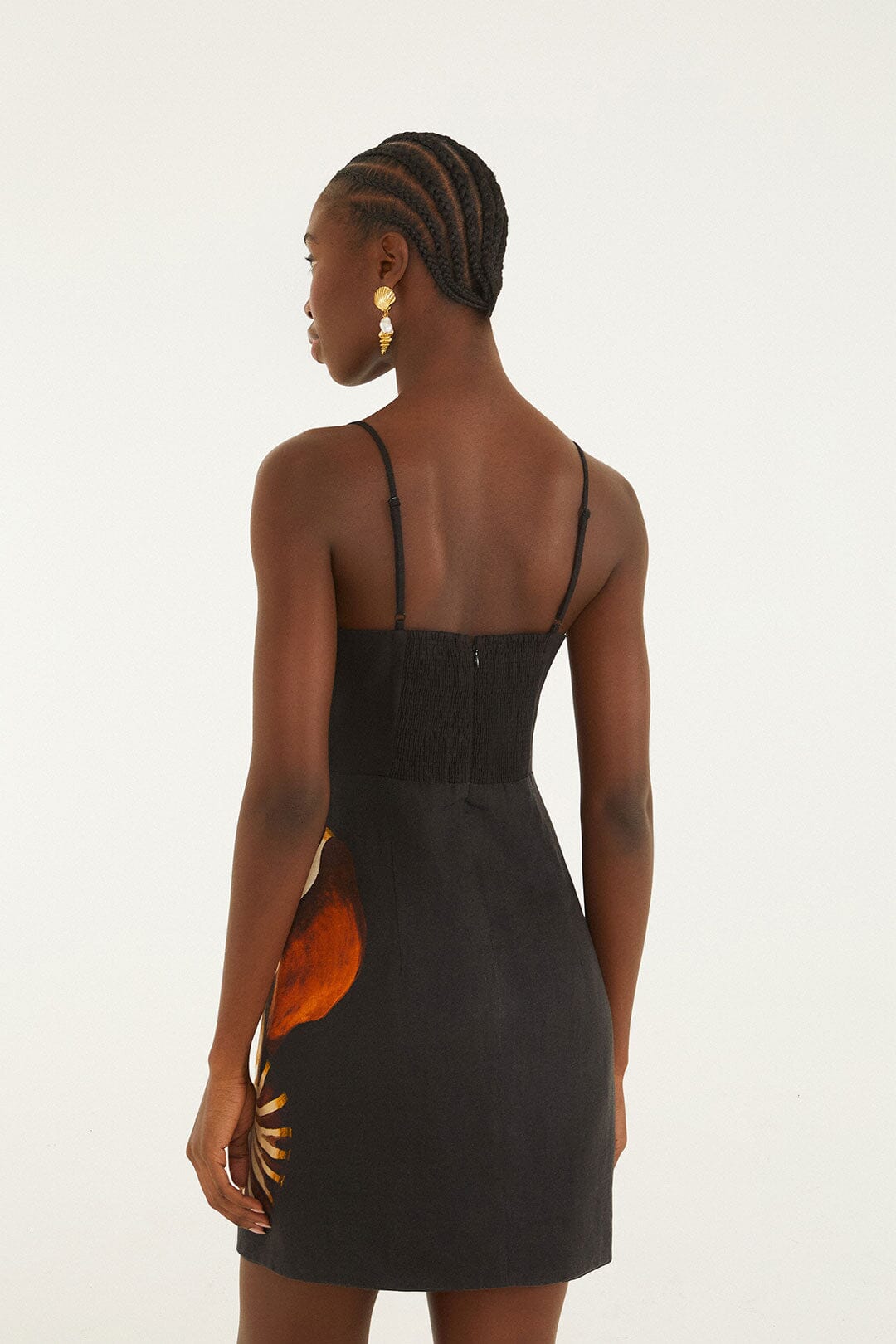 Black Ammonite Shell Bodice Cut-Out Mini Dress