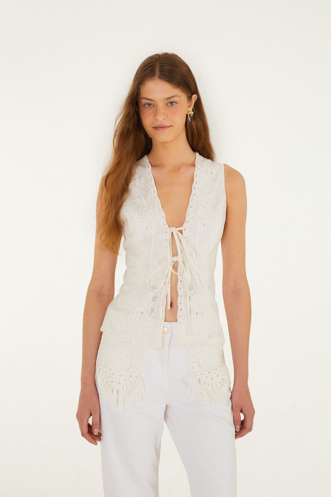 Off-White Embroidered Lenzing™ Ecovero™ Euroflax™ Blouse