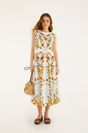 Lemon Bouquet Off-White Midi Skirt