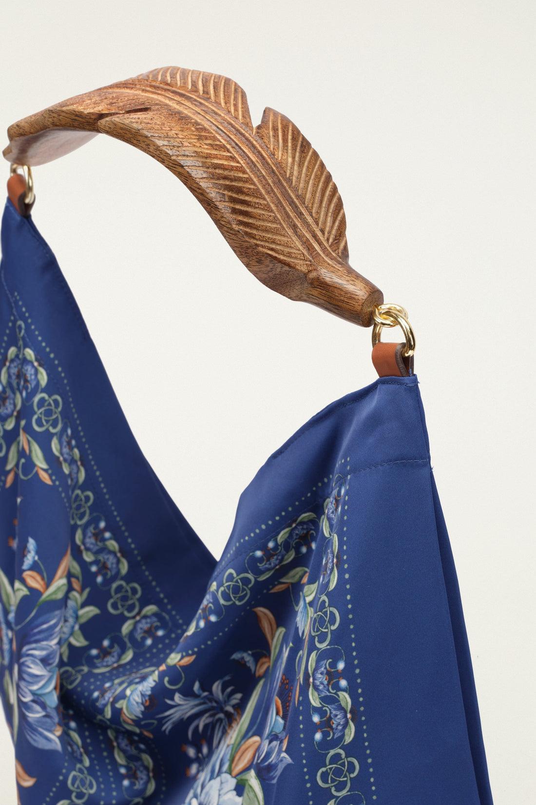 Blue Flowers Satin Small Scarf Bag