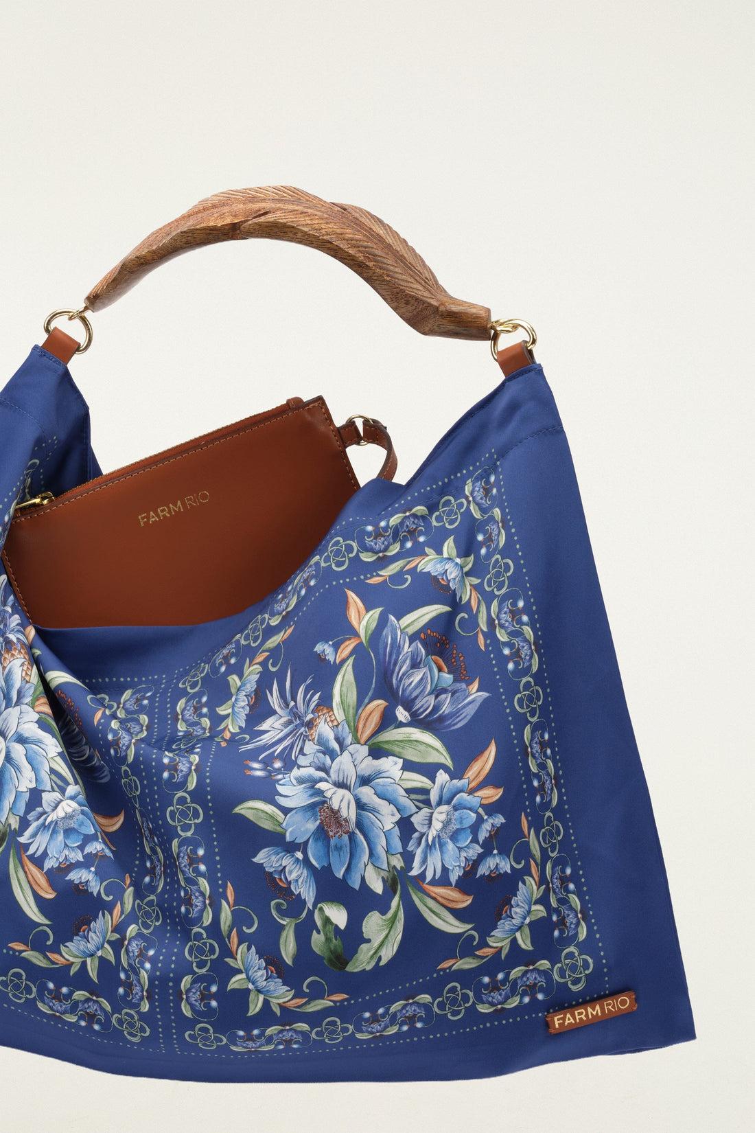 Blue Flowers Satin Small Scarf Bag
