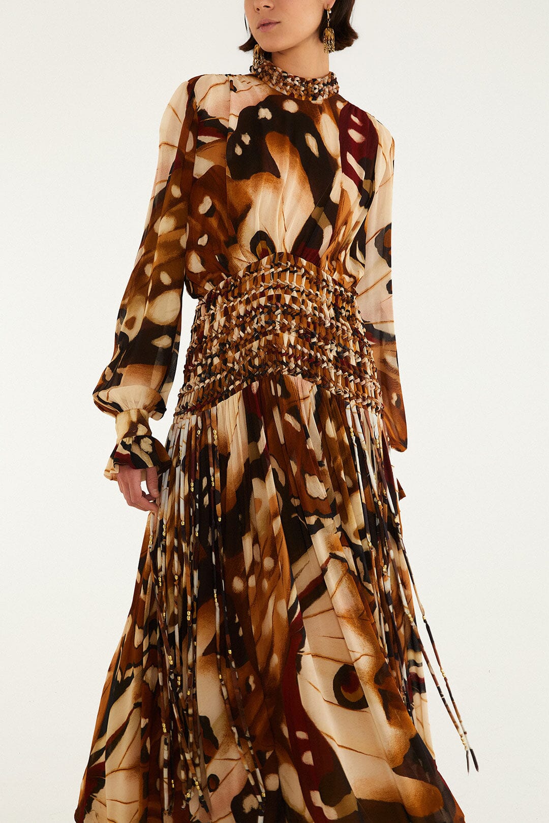 Borbofly Multicolor Long Sleeve Macrame Maxi Dress
