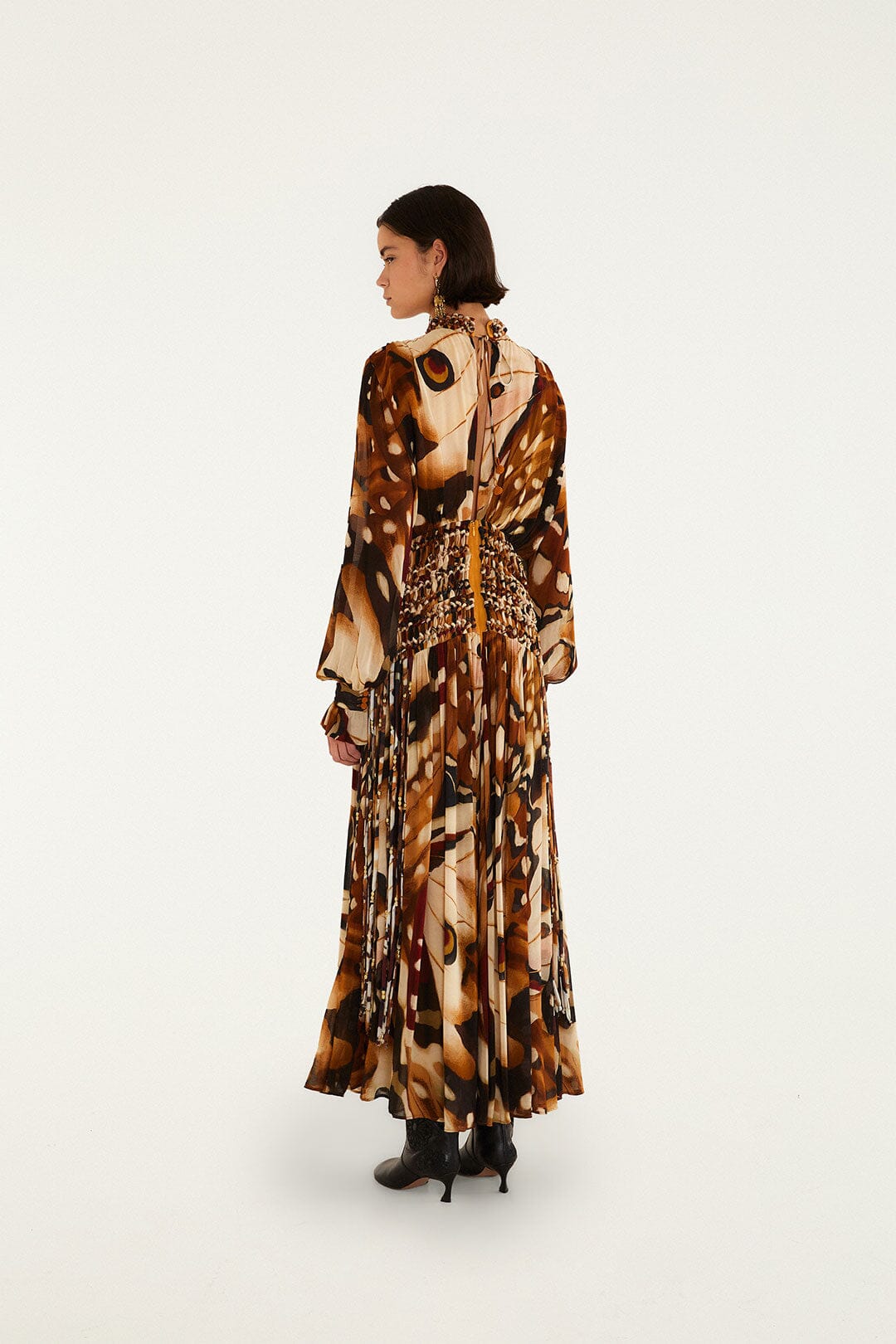 Borbofly Multicolor Long Sleeve Macrame Maxi Dress