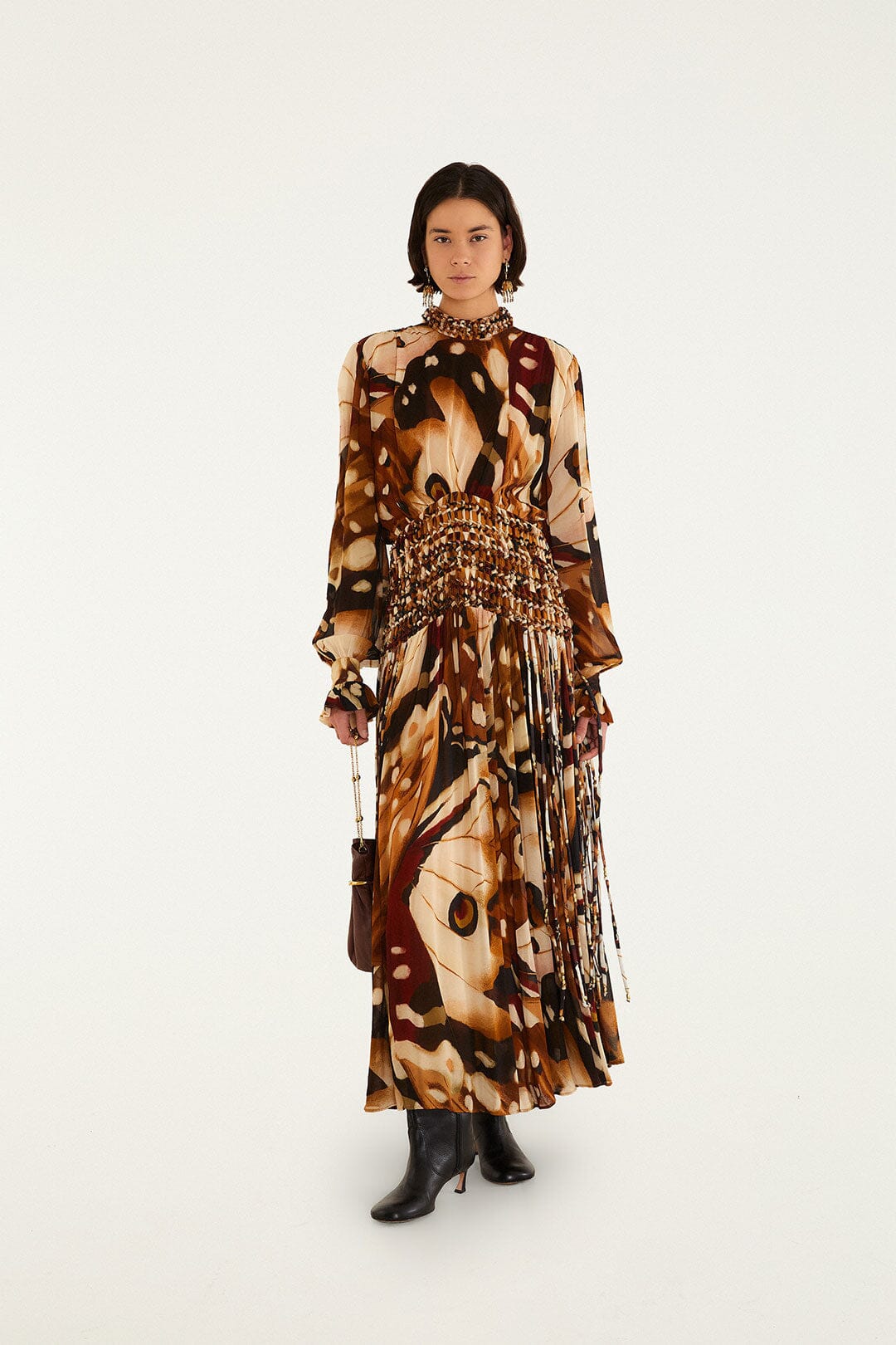 Borbofly Multicolor Long Sleeve Macrame Maxi Dress