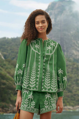 Bicolor Cross Stich Embroidery Blouse Long Sleeve