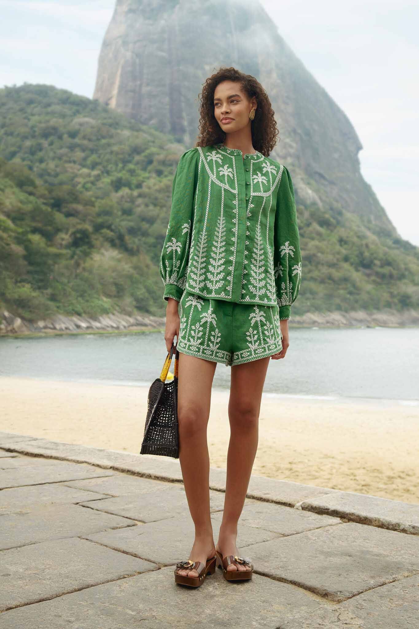 Bicolor Cross Stich Embroidery Shorts