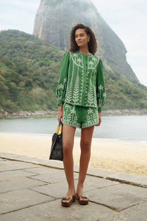 Bicolor Cross Stich Embroidery Shorts