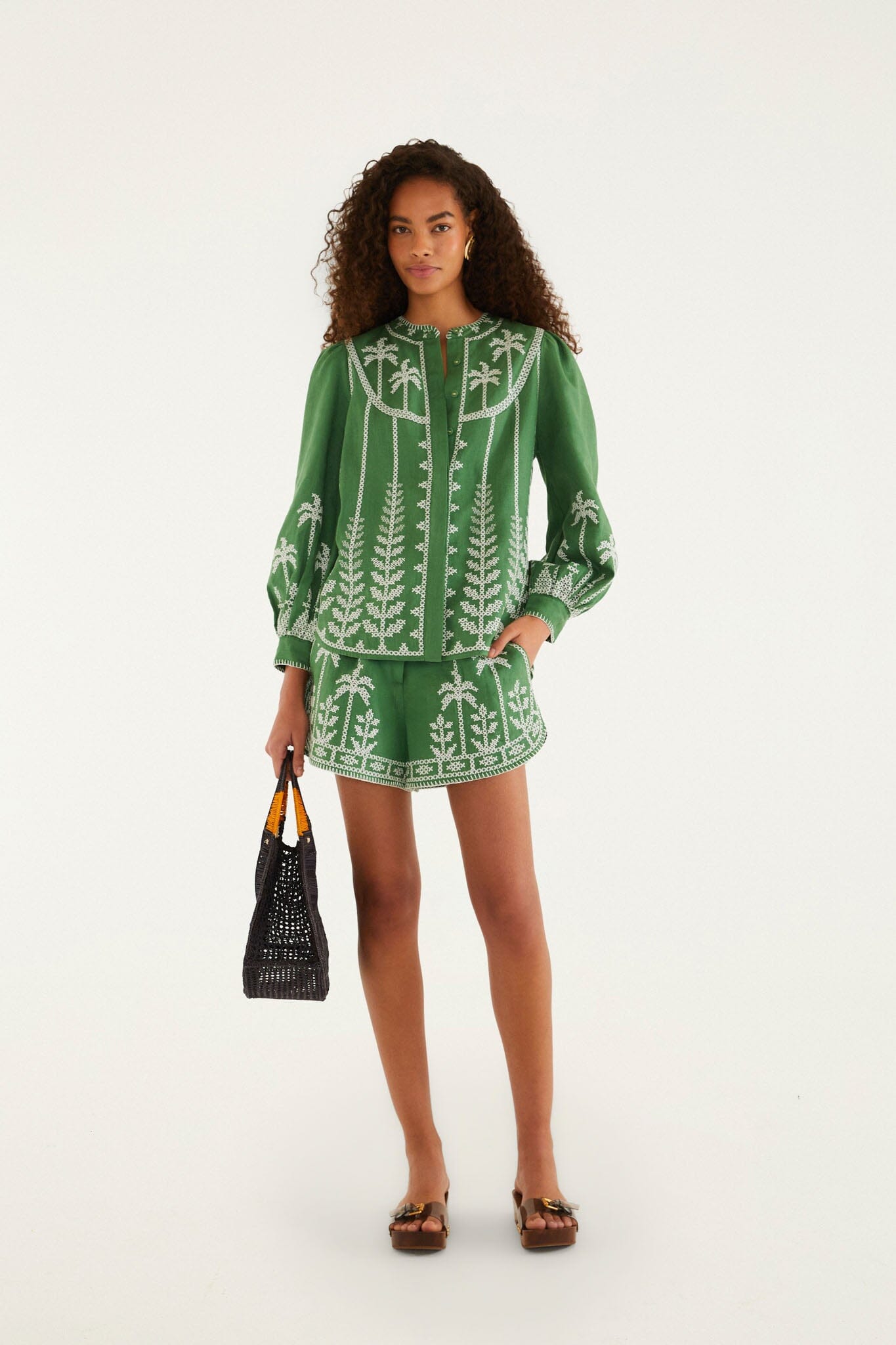 Bicolor Cross Stich Embroidery Shorts