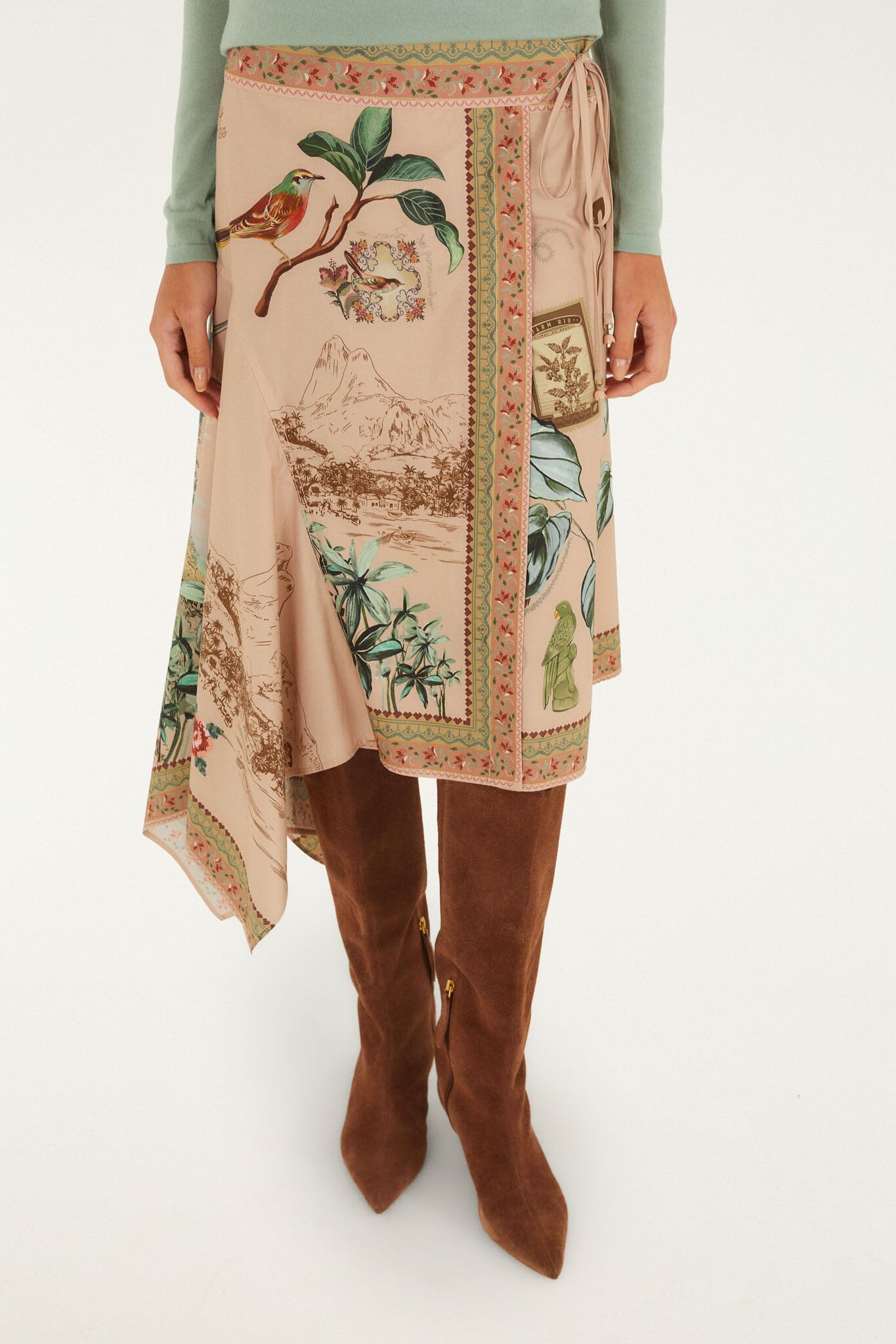 Bird Poetry Soft Pink Midi Skirt