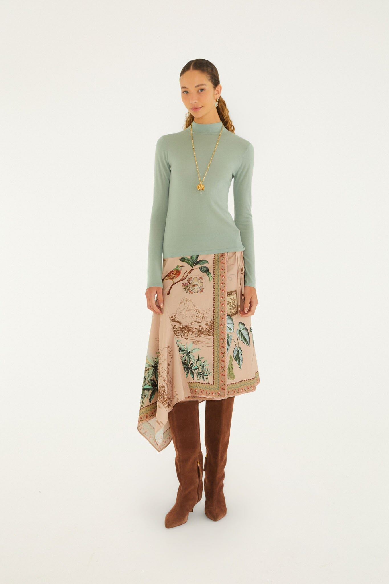 Bird Poetry Soft Pink Midi Skirt