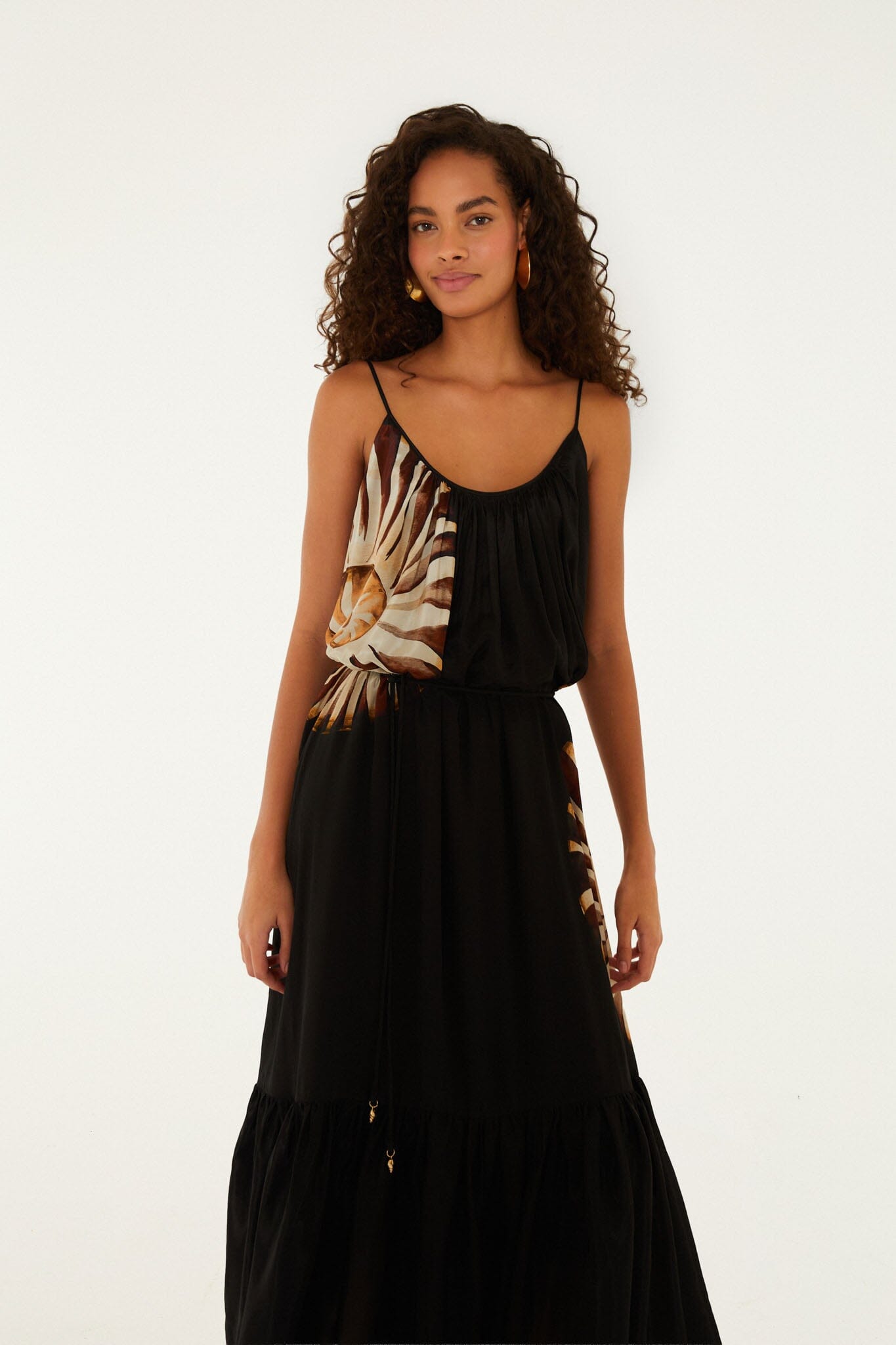 Black Ammonite Belted Pockets Open Back Maxi Dress