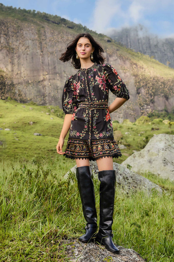 Black Belle Garden Lace Belted Mini Dress