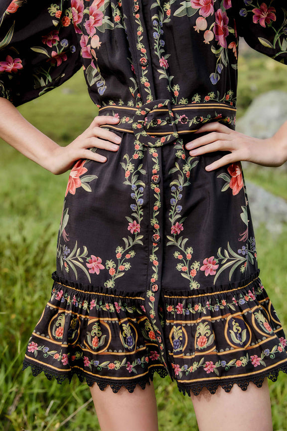 Black Belle Garden Lace Belted Mini Dress