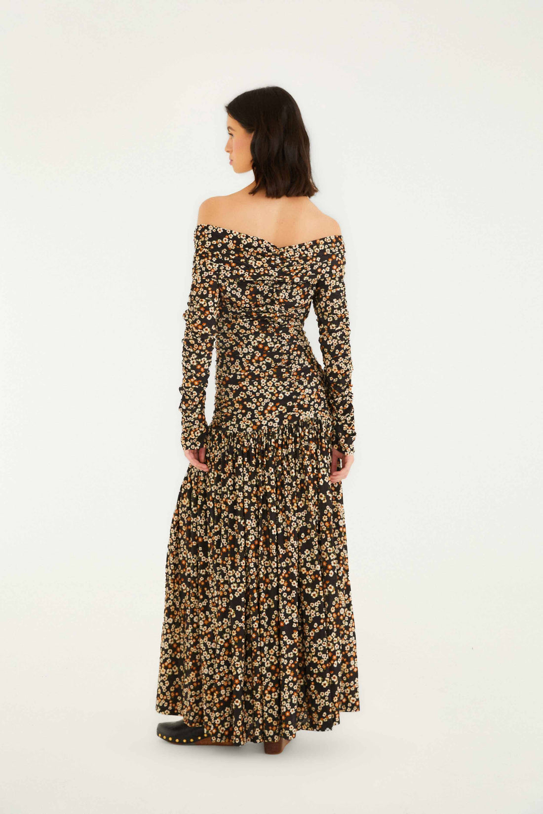 Tiny Flowers Black Long Sleeve Maxi Dress
