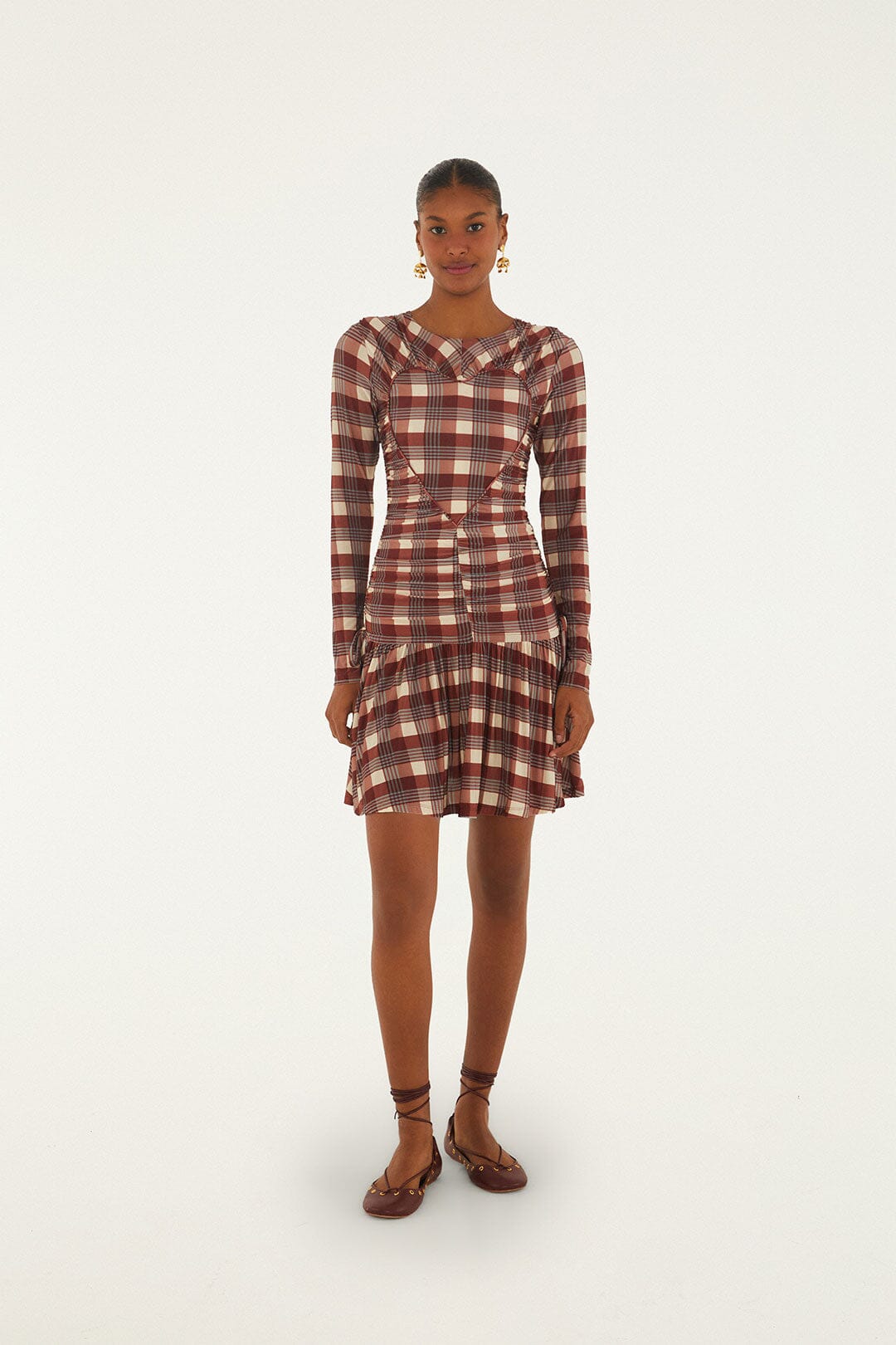 Country Tartan Long Sleeve Heart Mini Dress