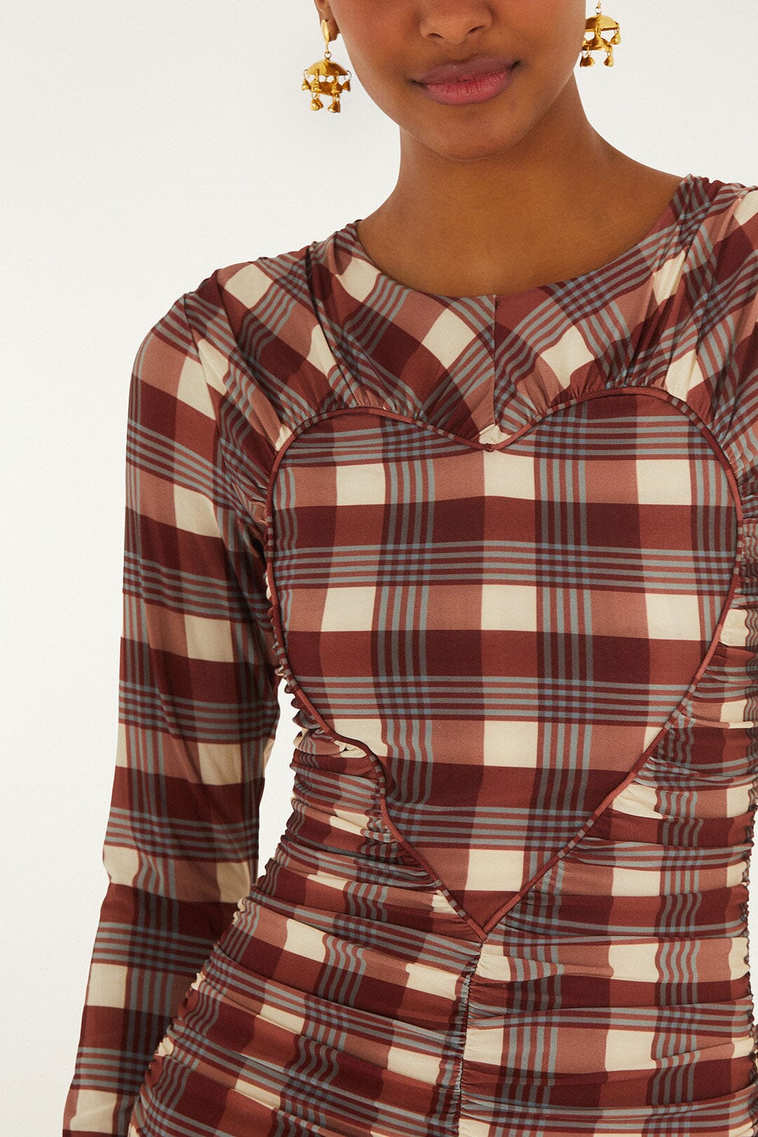 Country Tartan Long Sleeve Heart Mini Dress