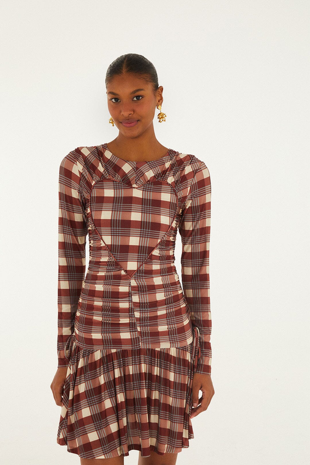 Country Tartan Long Sleeve Heart Mini Dress
