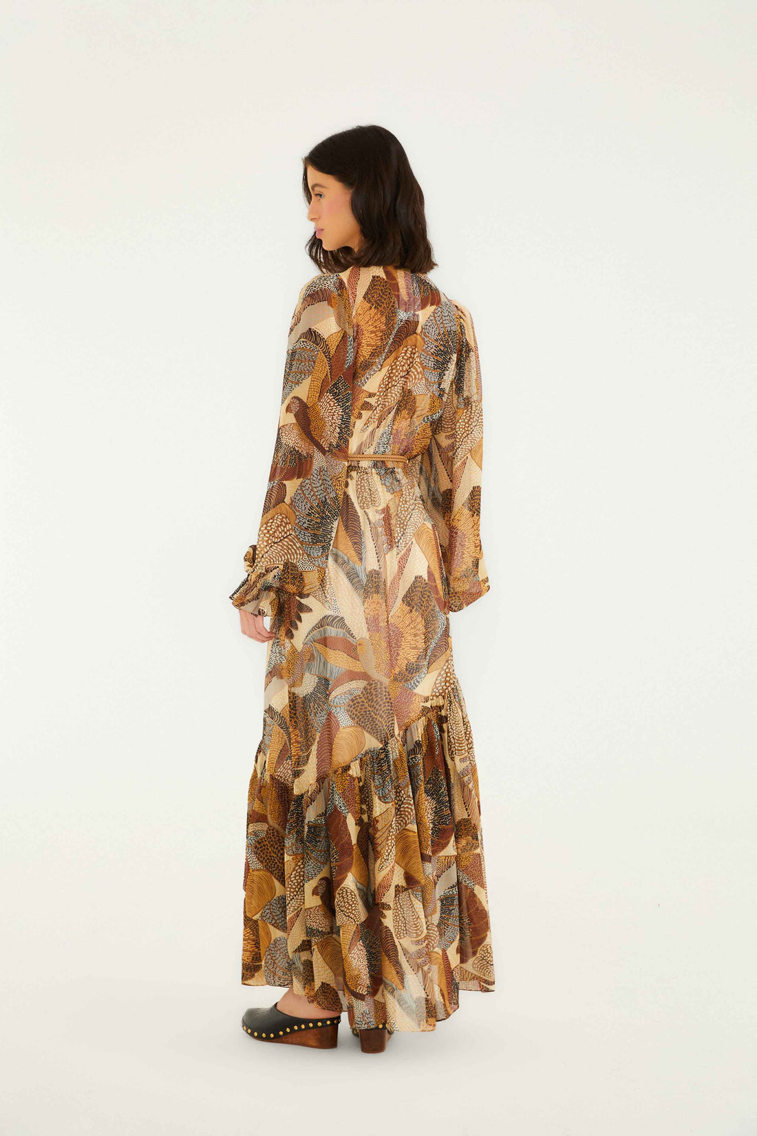 Dotted Macaws Cream Long Sleeve Maxi Dress