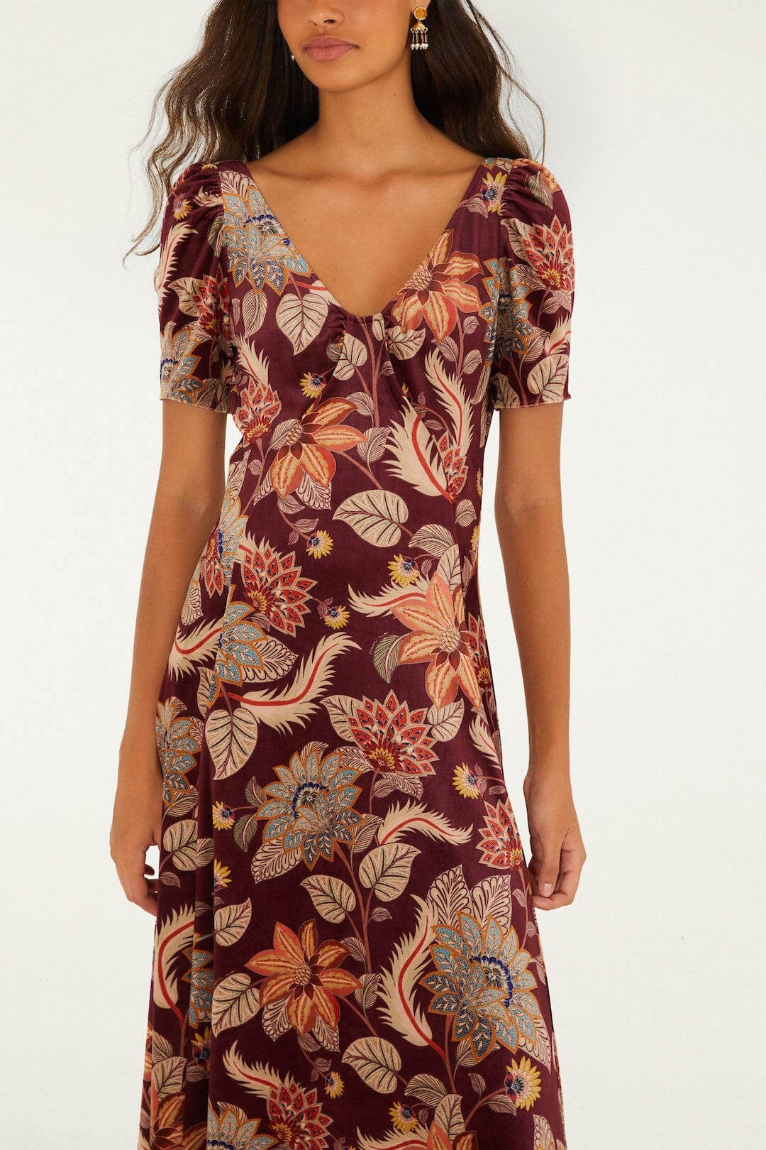 Delhi Floral Burgundy Velvet Maxi Dress