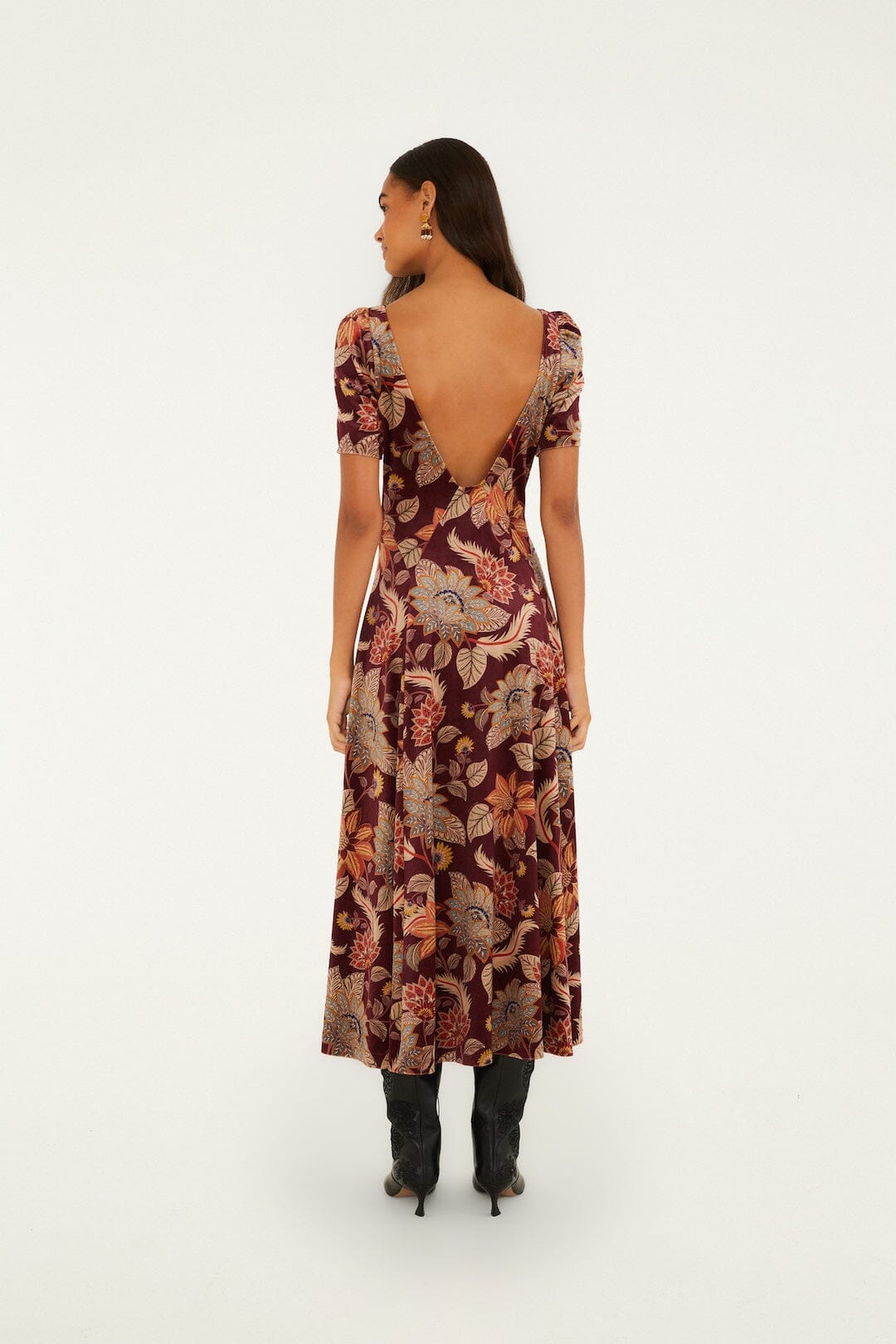 Delhi Floral Burgundy Velvet Maxi Dress