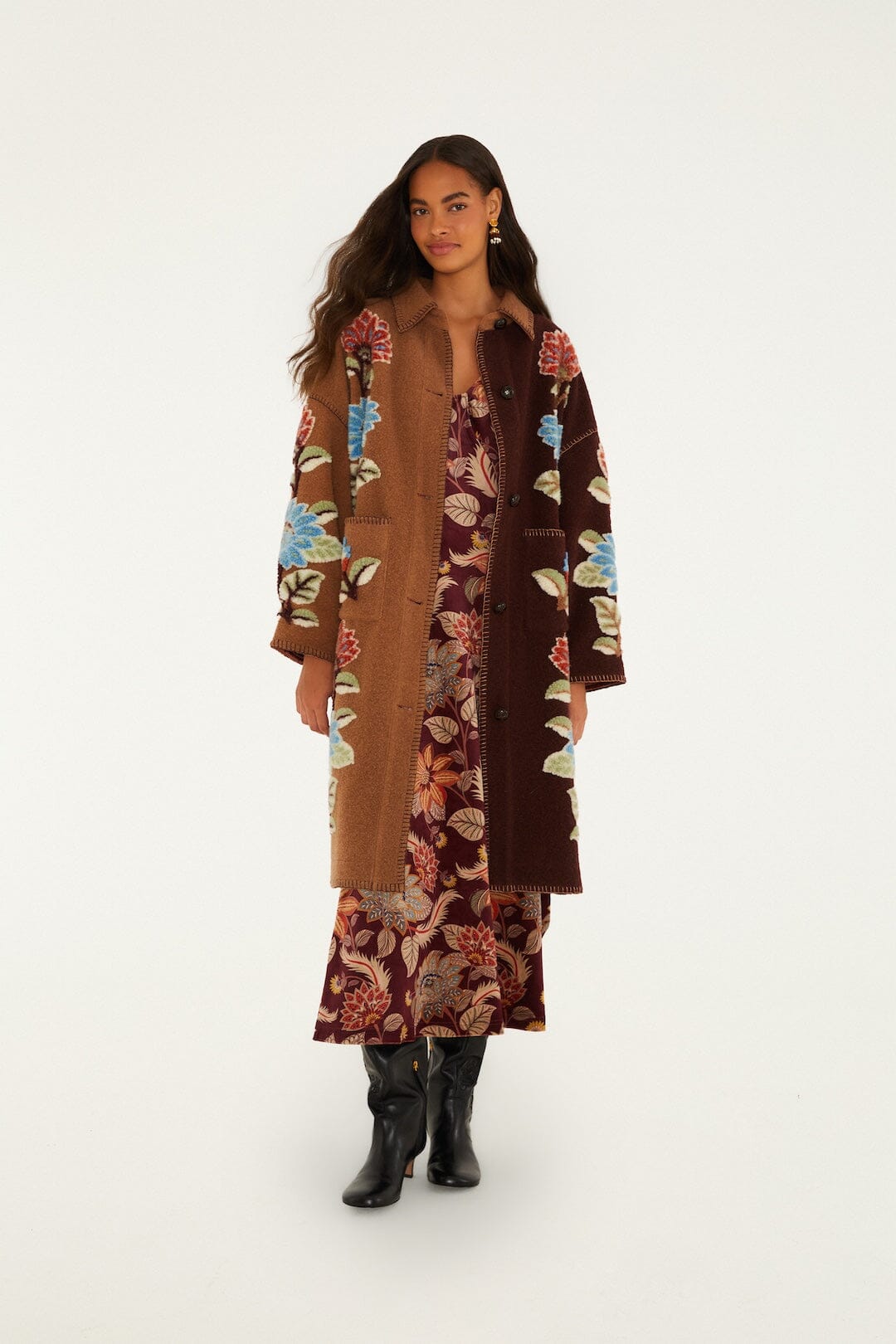Delhi Floral Burgundy Velvet Maxi Dress