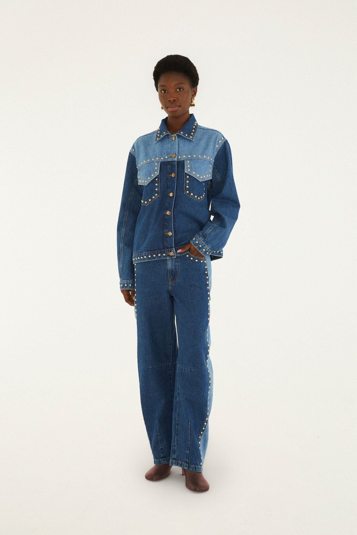 Details Studs Metal Denim Pants