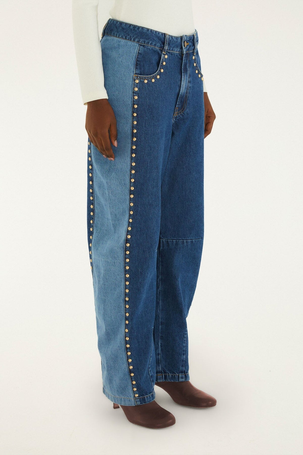 Details Studs Metal Denim Pants