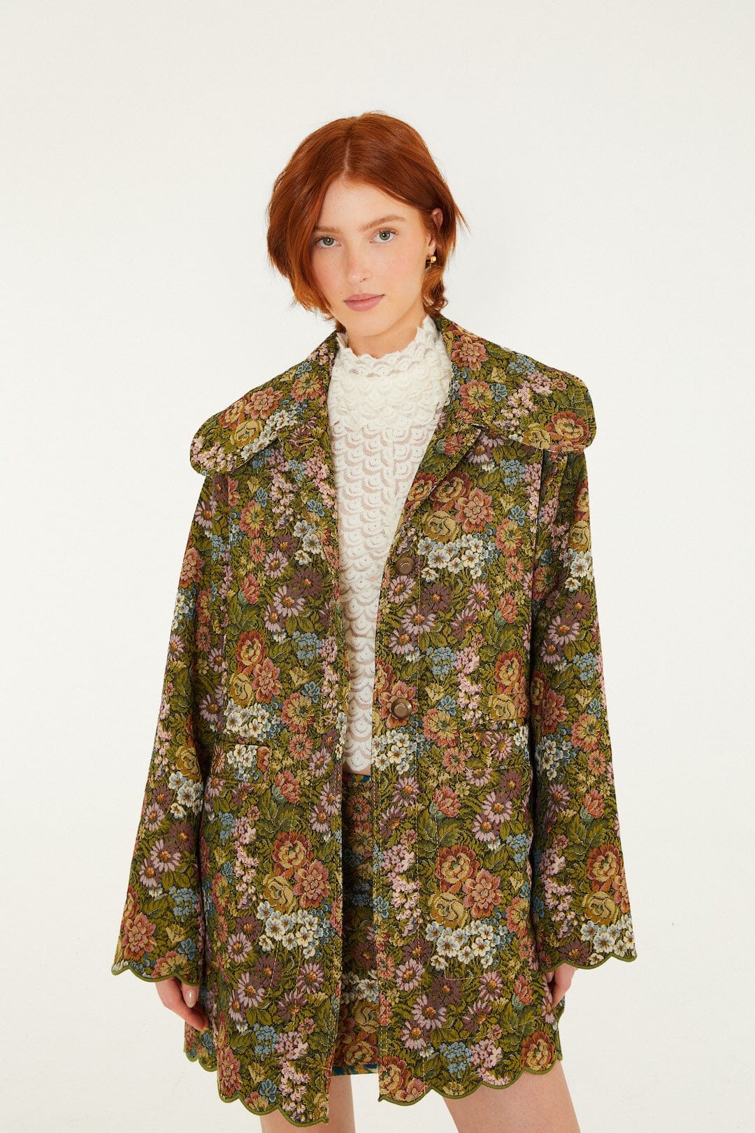 Flower Jacquard Trenchcoat