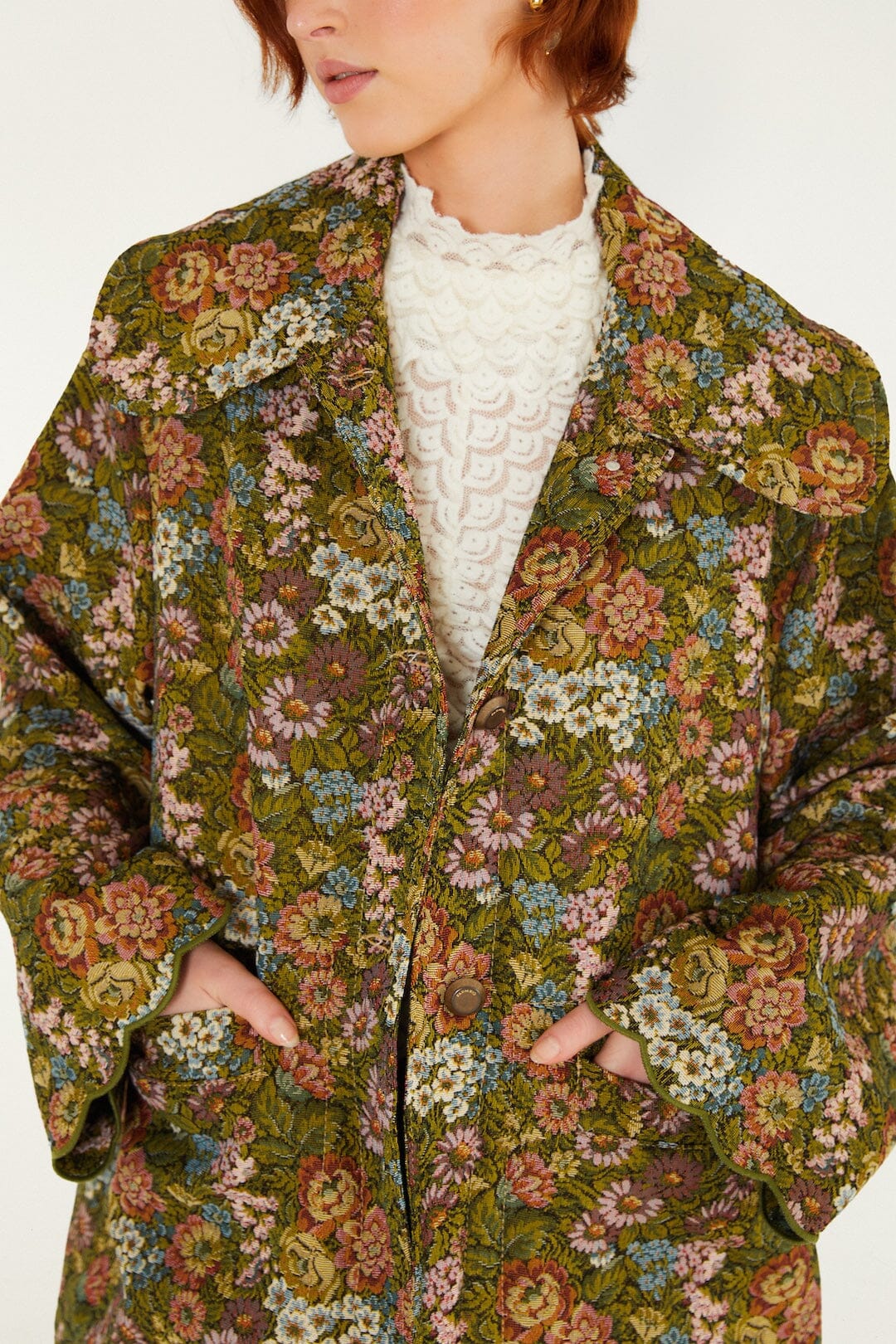 Flower Jacquard Trenchcoat