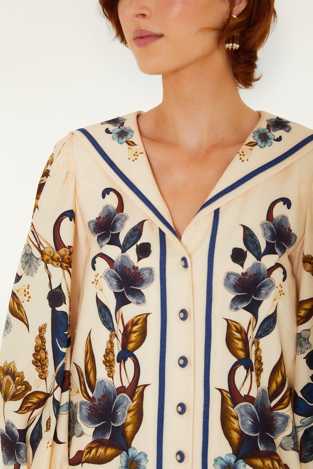 Golden Nature Cream Multicolor Long Sleeve Mini Dress