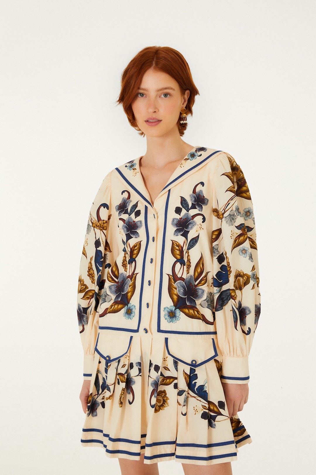 Golden Nature Cream Multicolor Long Sleeve Mini Dress