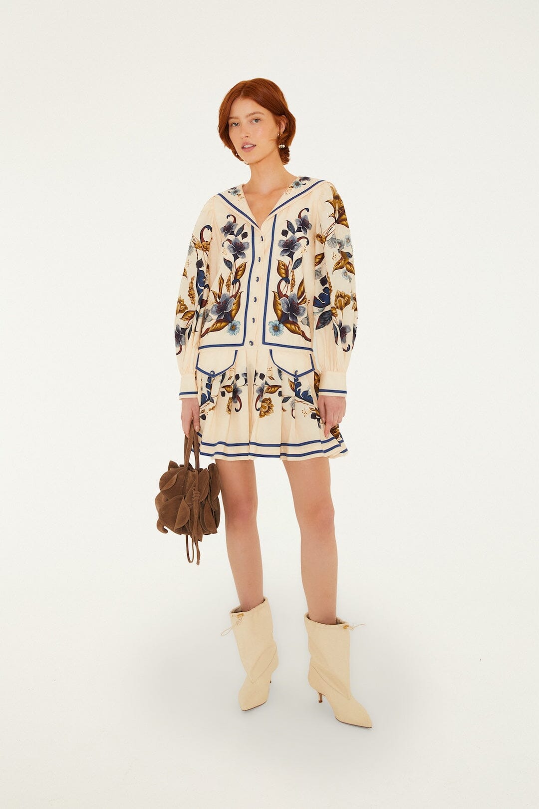 Golden Nature Cream Multicolor Long Sleeve Mini Dress